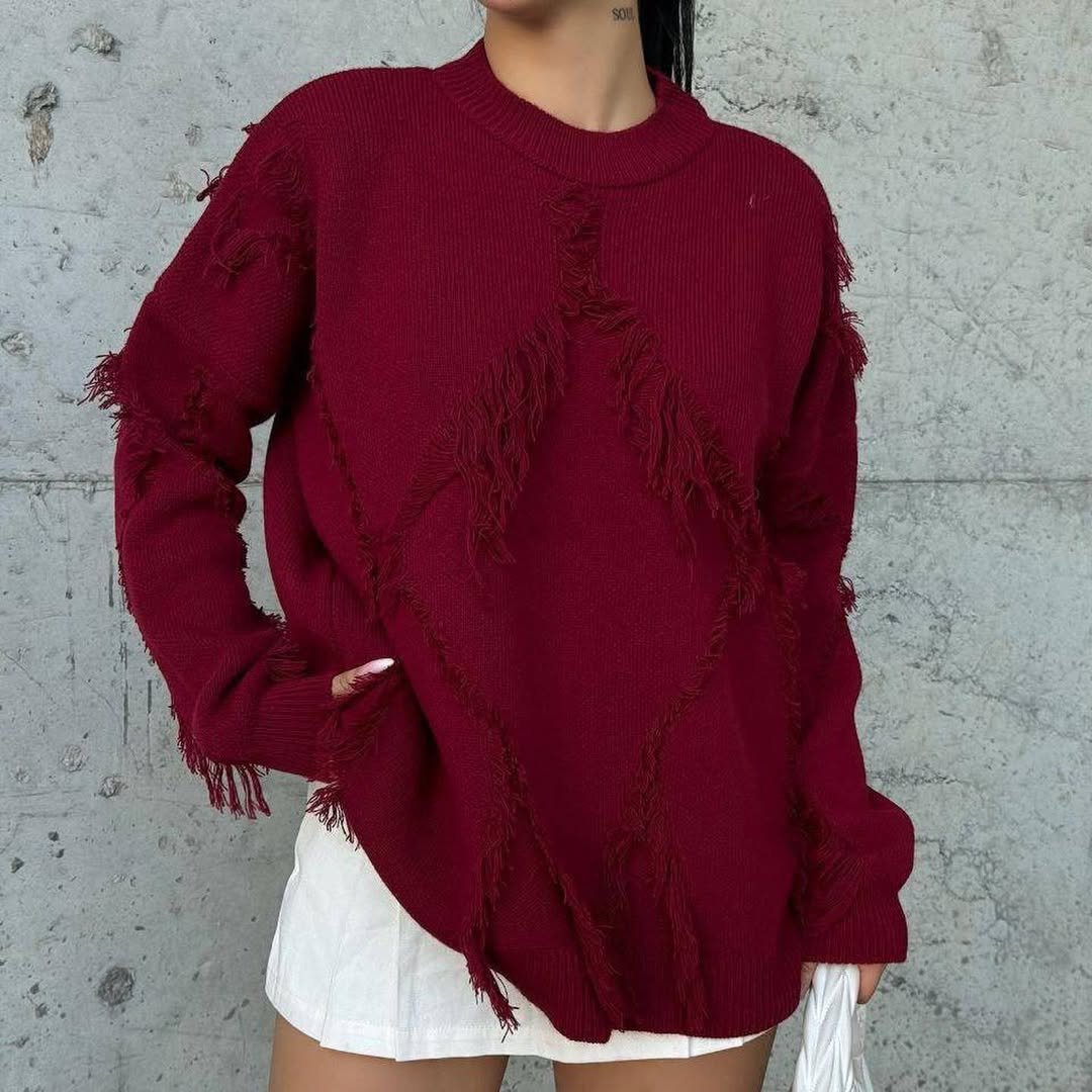 Warm Wool Sweater with Woven Details