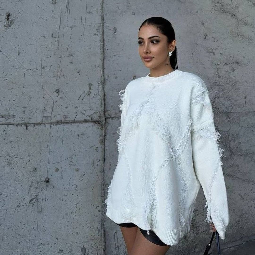 Warm Wool Sweater with Woven Details