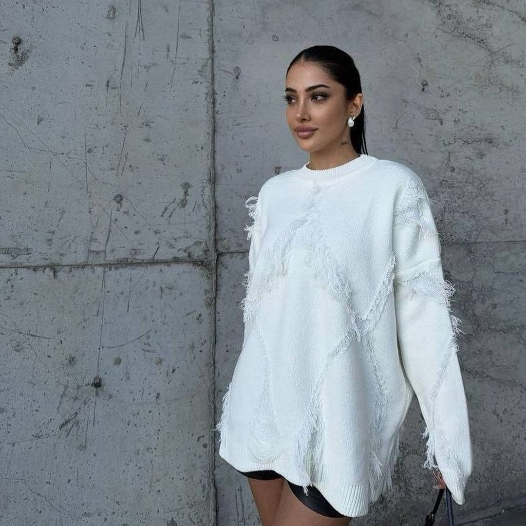 Warm Wool Sweater with Woven Details