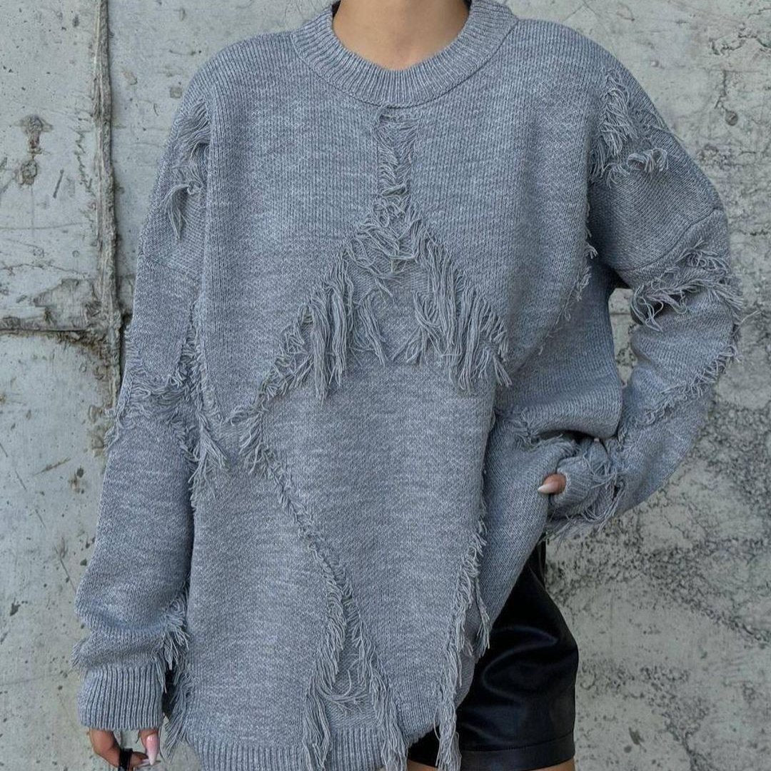 Warm Wool Sweater with Woven Details