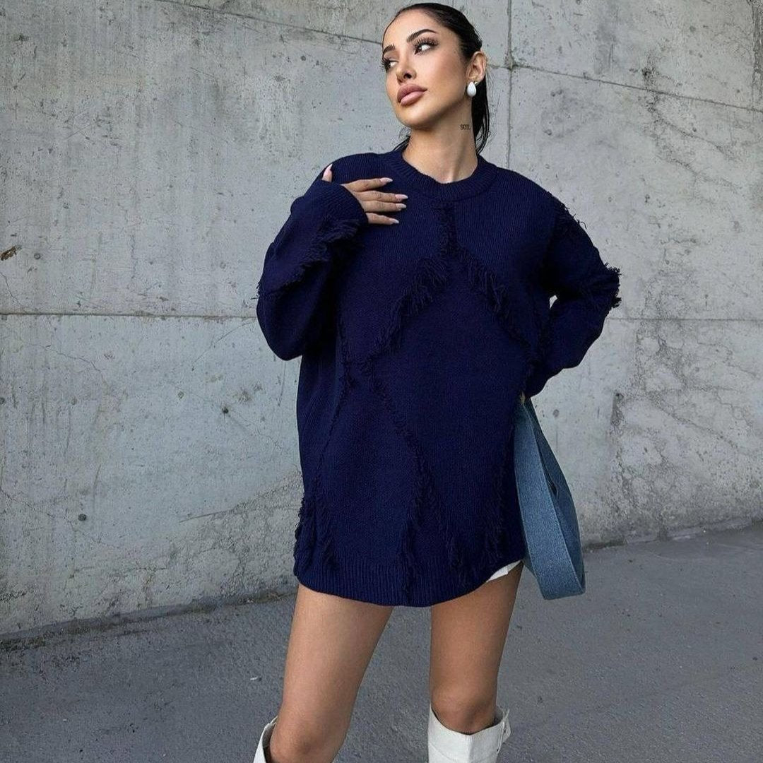 Warm Wool Sweater with Woven Details