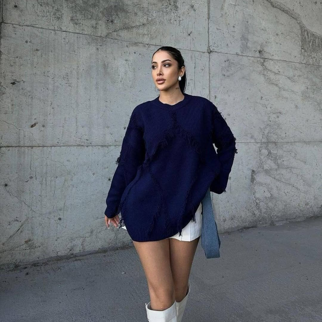 Warm Wool Sweater with Woven Details