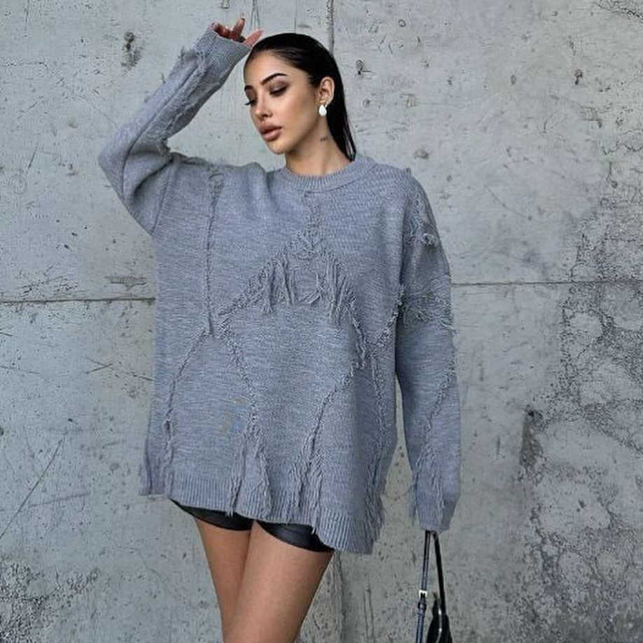 Warm Wool Sweater with Woven Details