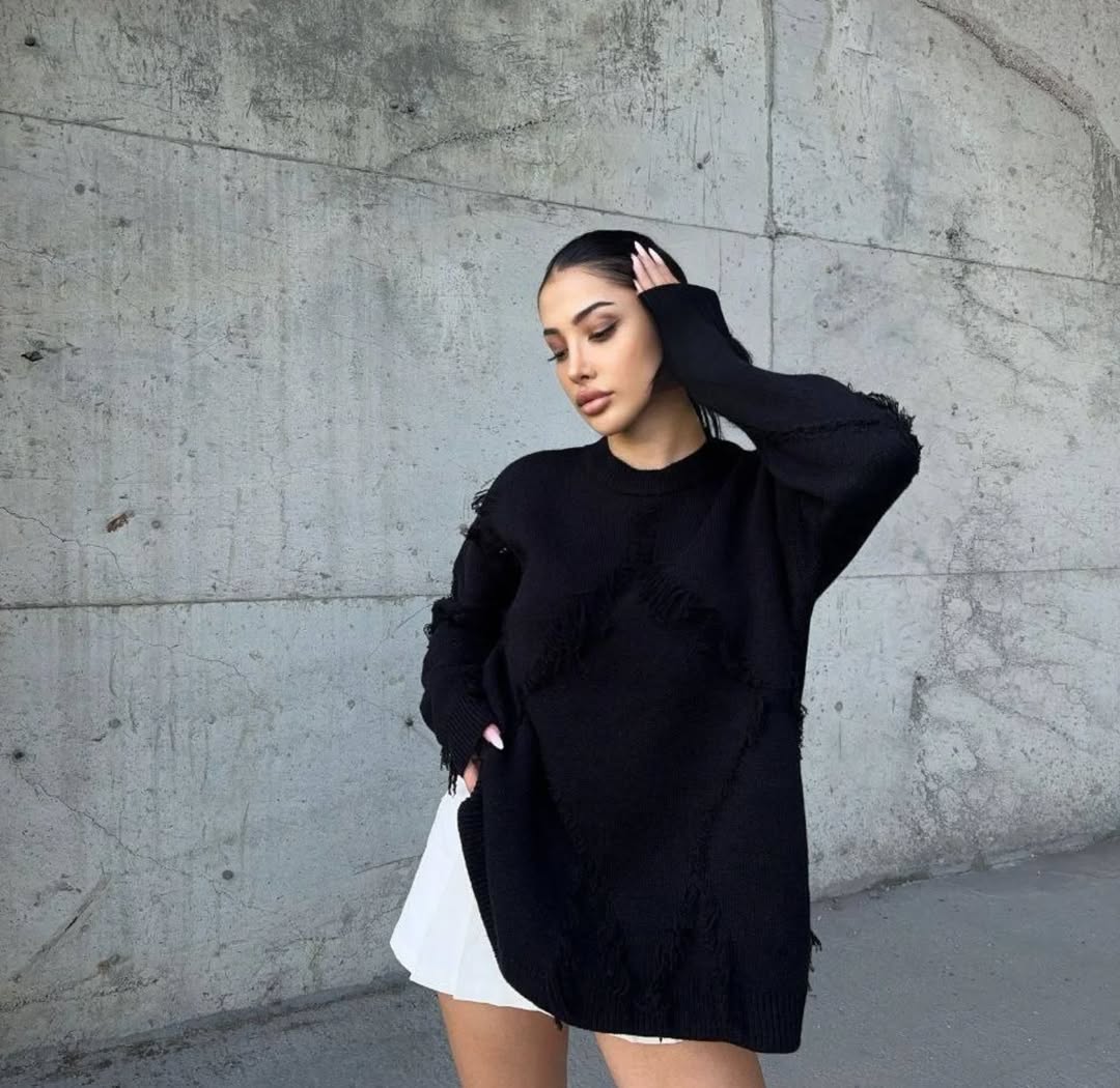 Warm Wool Sweater with Woven Details
