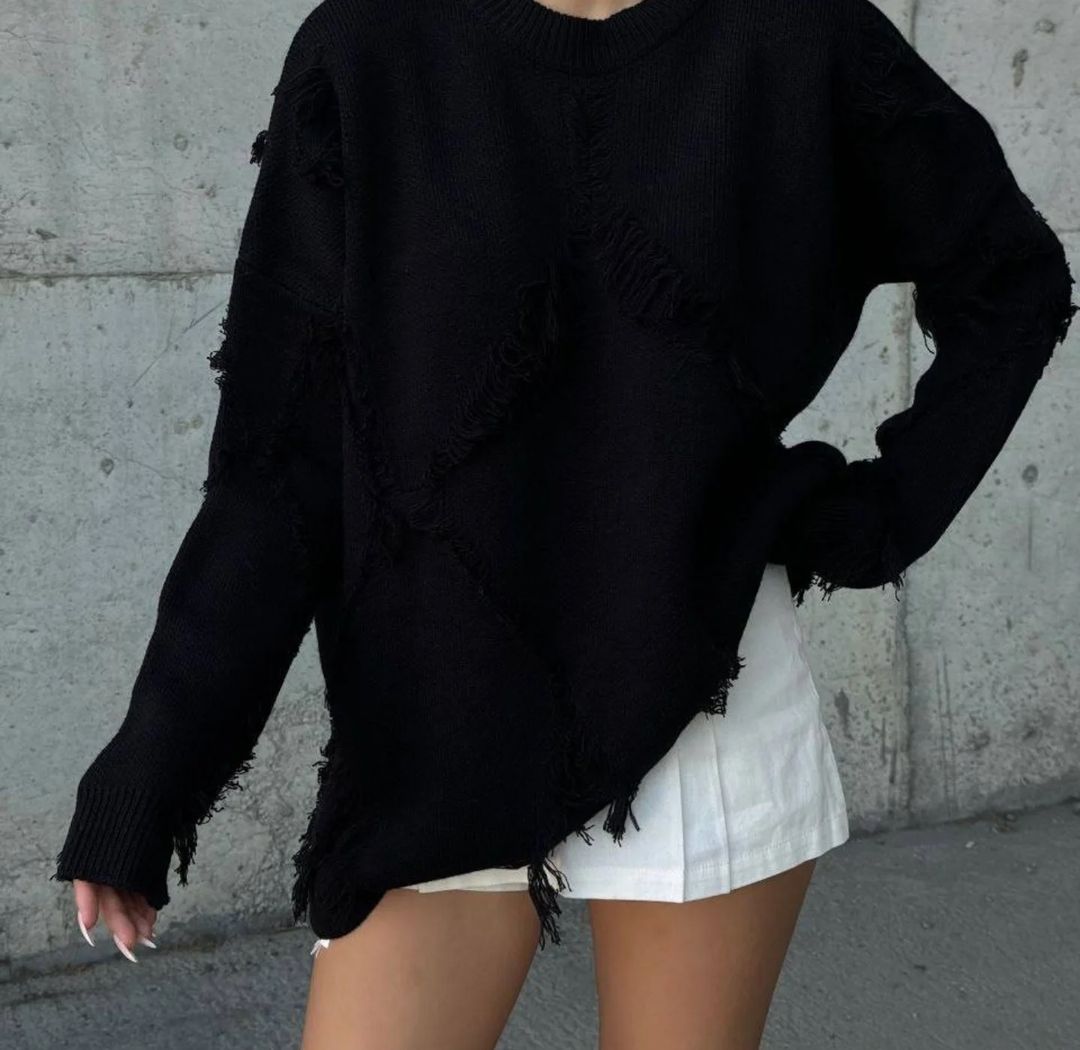Warm Wool Sweater with Woven Details