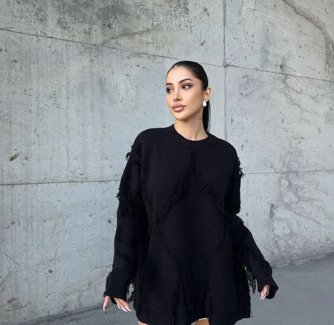 Warm Wool Sweater with Woven Details