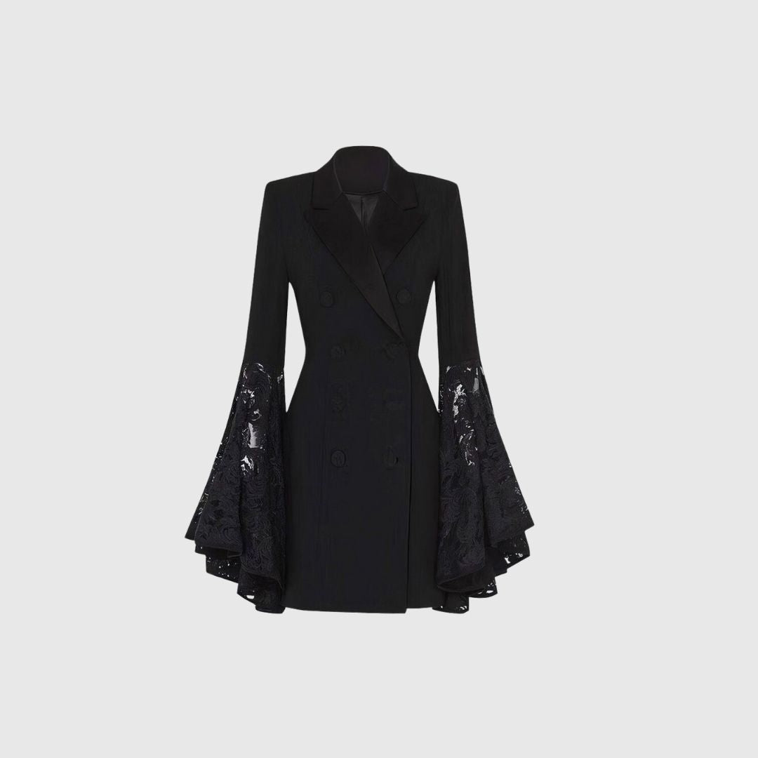 Women's Blazer Dress - C Long Sleeve Flared Lace