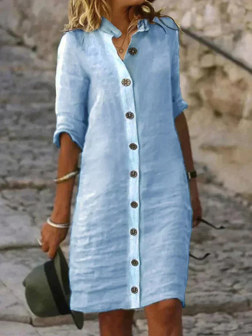 Women's Shirt Dress - Long Sleeves Rolled Up Versatile