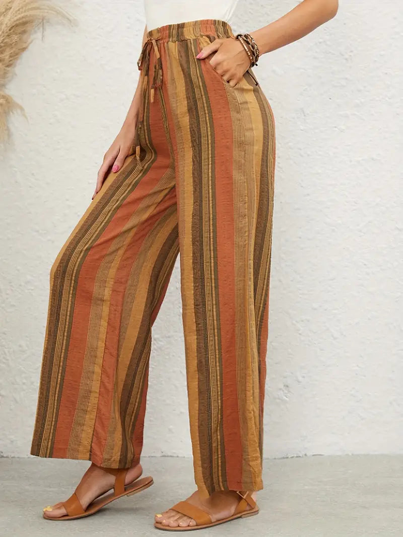 Women's Wide Leg Pants - High Waist Elastic Belt
