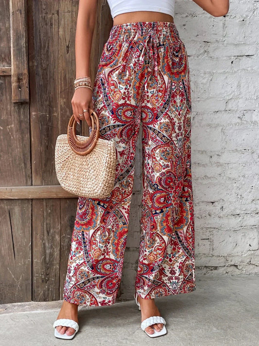 Pantalon large femme - Taille haute élastique