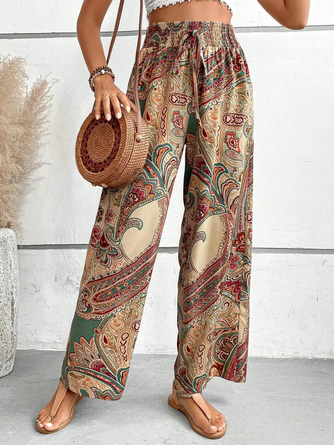 Wide-leg pants for women - High waist elastic