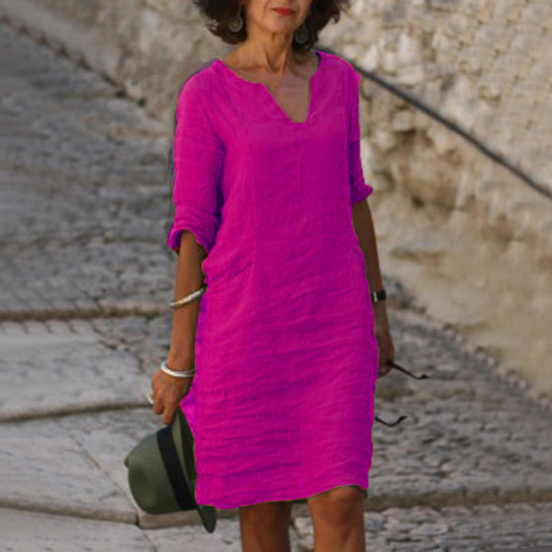 Léa – Soft and elegant linen dress with V-neck
