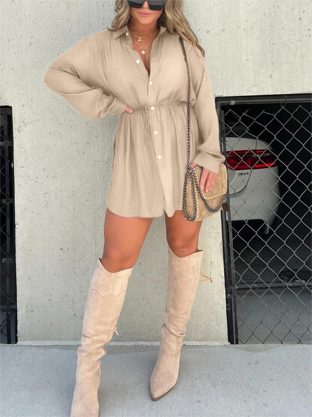 Women's Shirt Dress - Mini Length - Long Sleeves