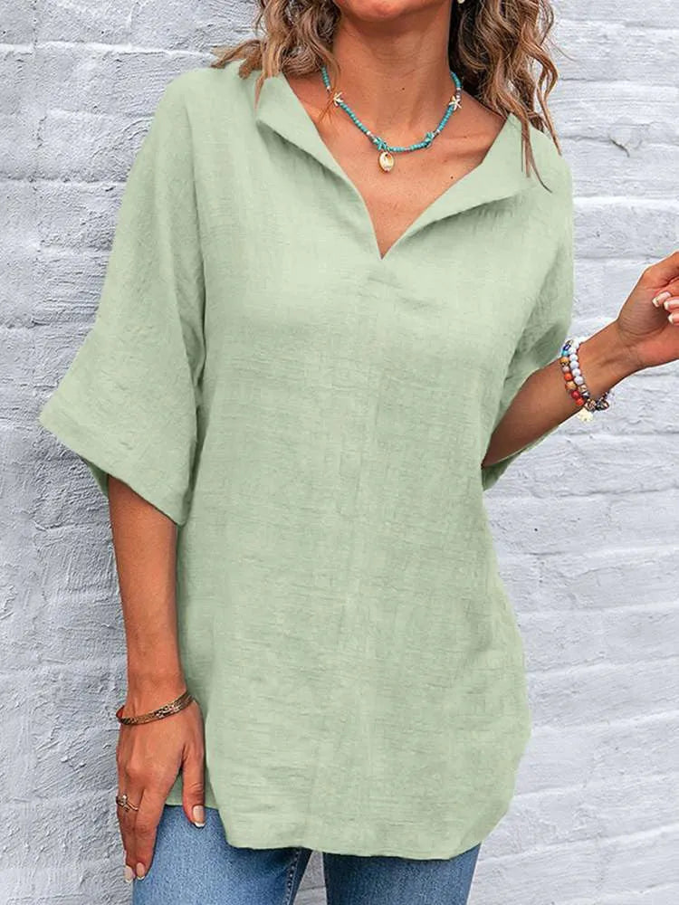 Women's Blouse - V Neck 3/4 Sleeves