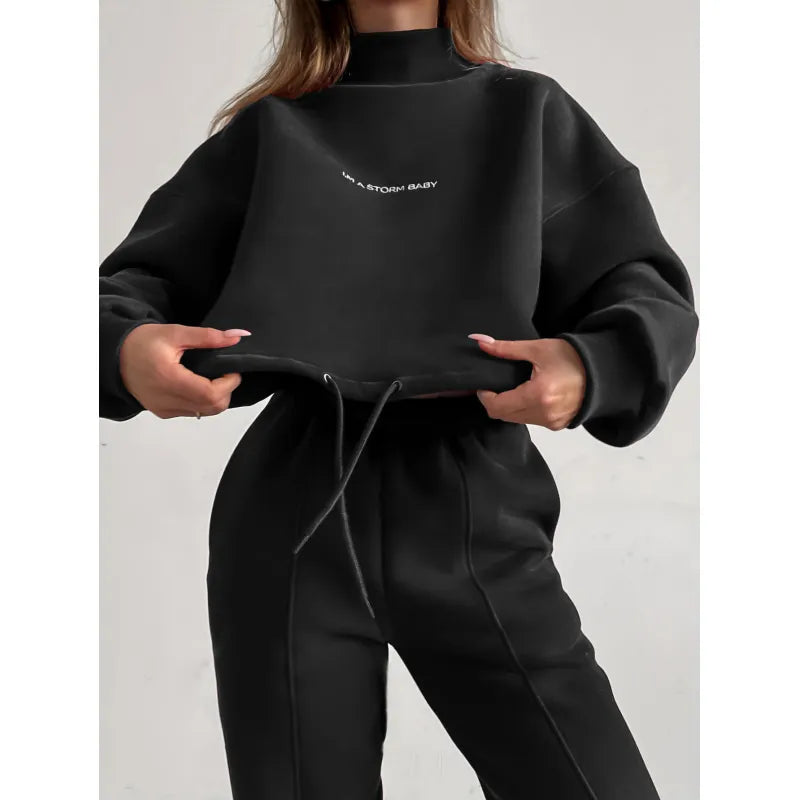 Women's Loungewear Set - Oversized Sweatshirt + Elastic Waist Jogger