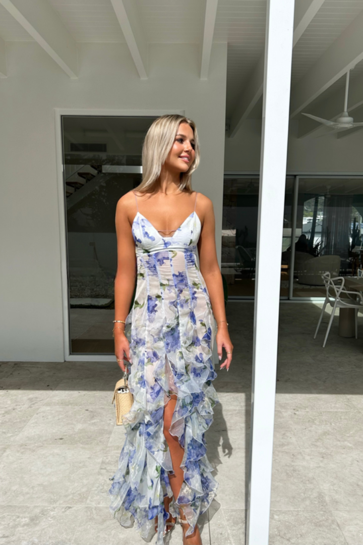 Emma – Elegant Long Floral Dress in Airy Chiffon
