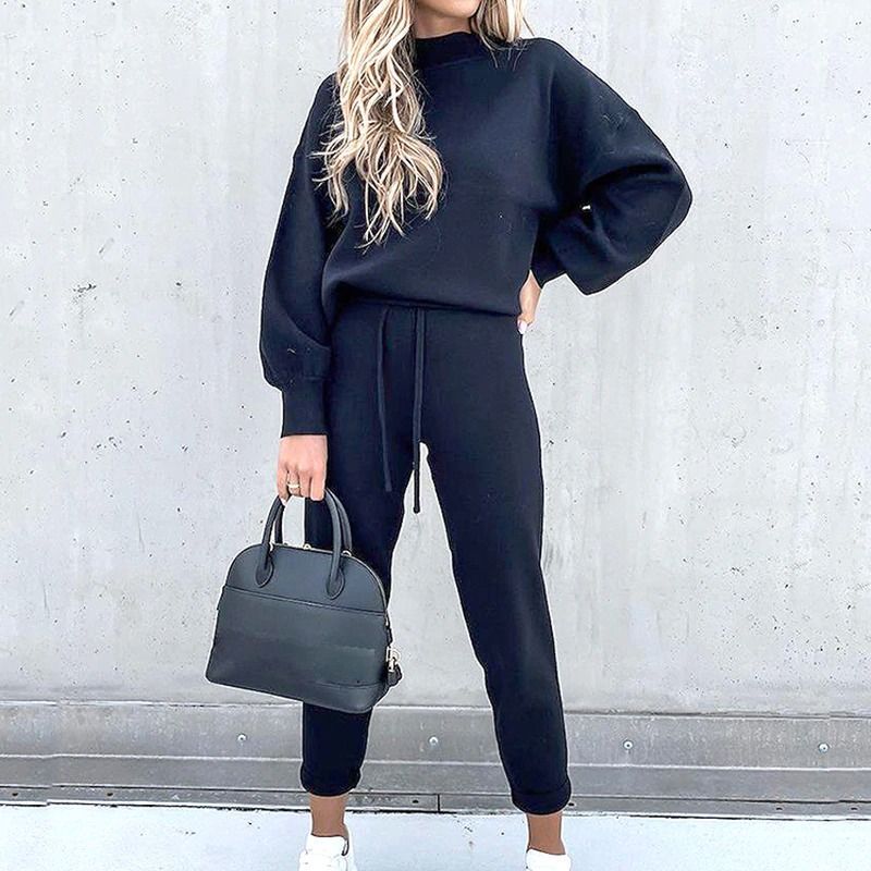 Women's Loungewear Set - Long Sleeve Crew Neck Sweatshirt