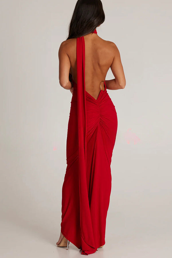 Emma Elegant Fluid Long Dress Backless