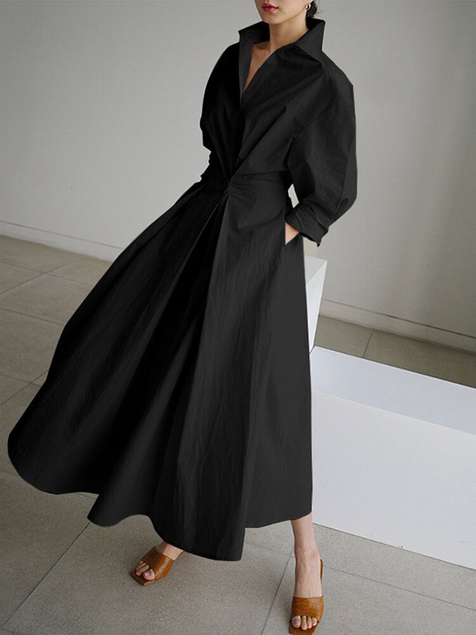 Long Dress for Women - Belted Size - Fluid Oversized Cut