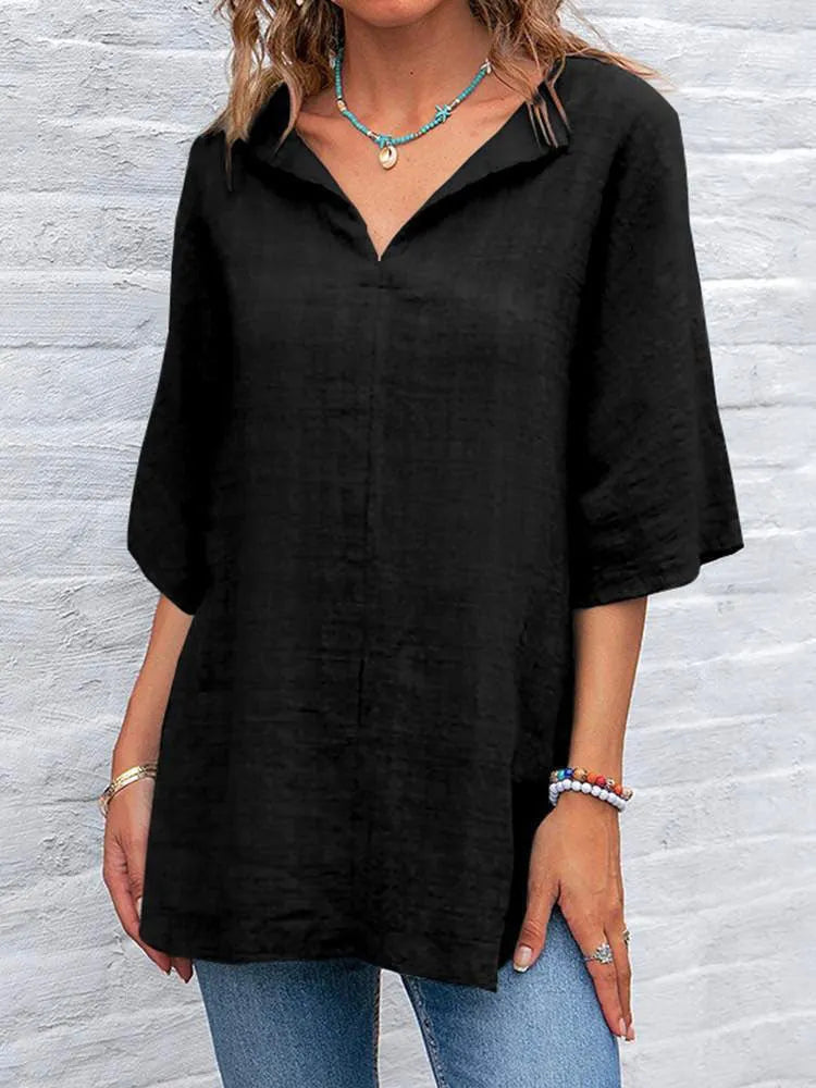 Women's Blouse - V Neck 3/4 Sleeves