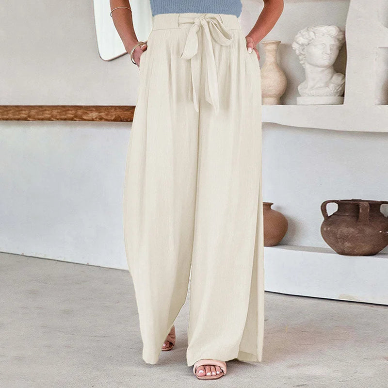 Wide Leg Pants for Women - High Waist Bow Belt