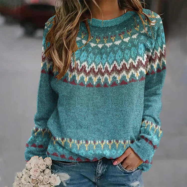 Léa – Soft sweater with colorful geometric pattern