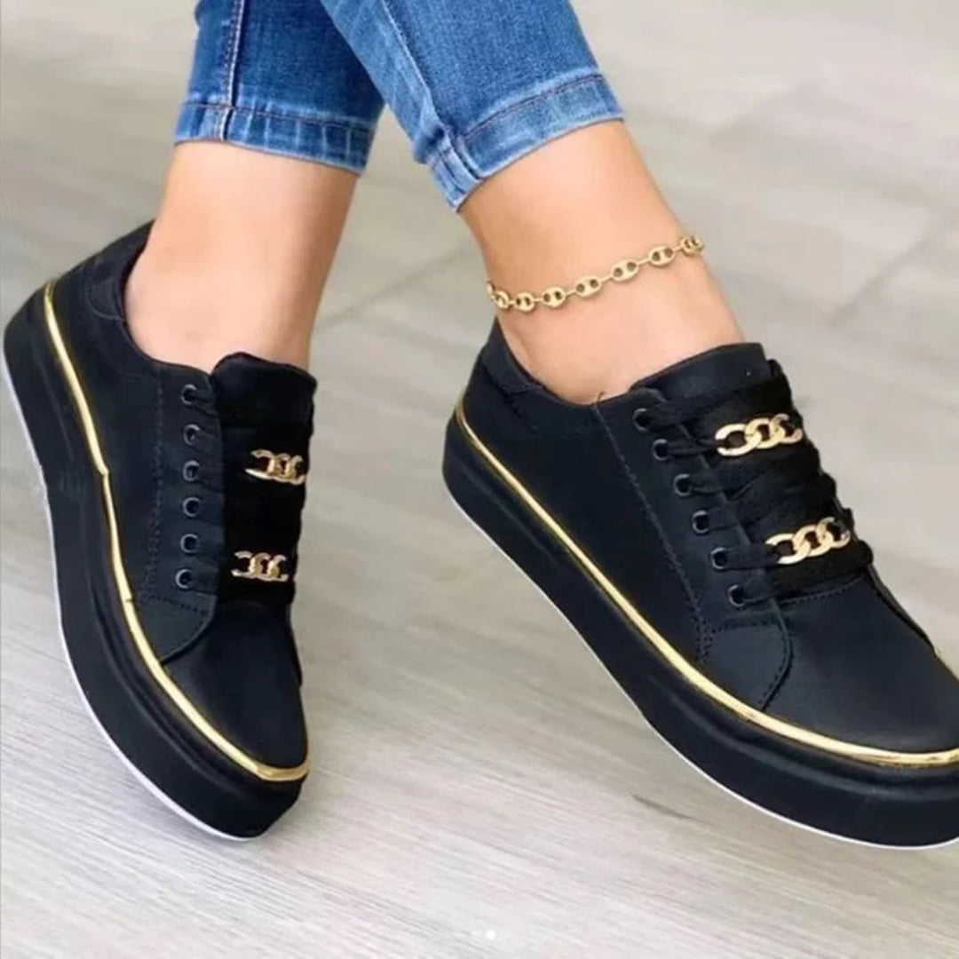 Sophie Elegant White Sneakers with Gold Detail