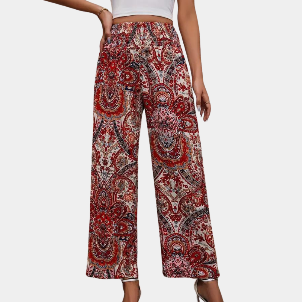 Women's wide-leg pants - Elastic waist fluid