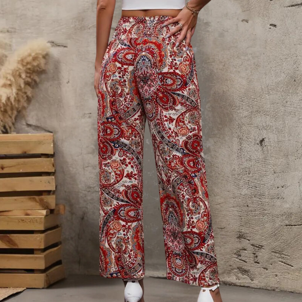 Women's wide-leg pants - Elastic waist fluid