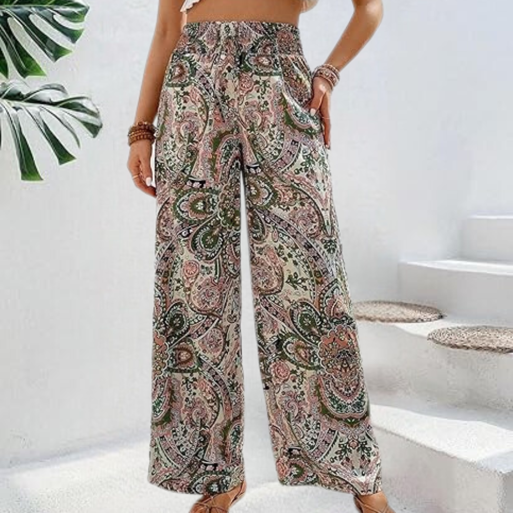Women's wide-leg pants - Elastic waist fluid
