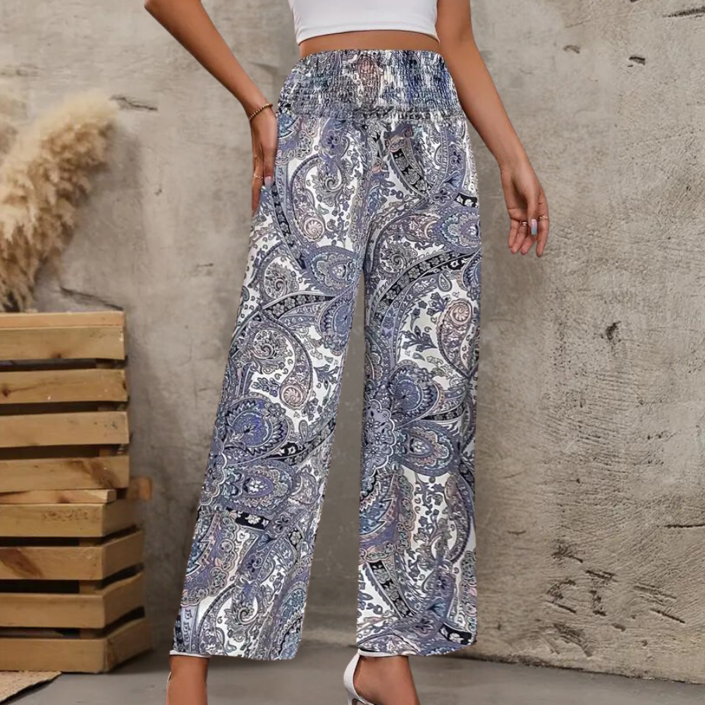 Women's wide-leg pants - Elastic waist fluid