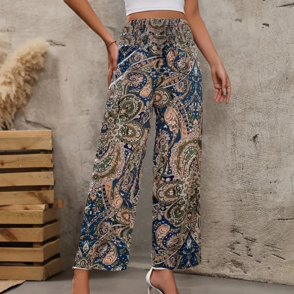 Women's wide-leg pants - Elastic waist fluid