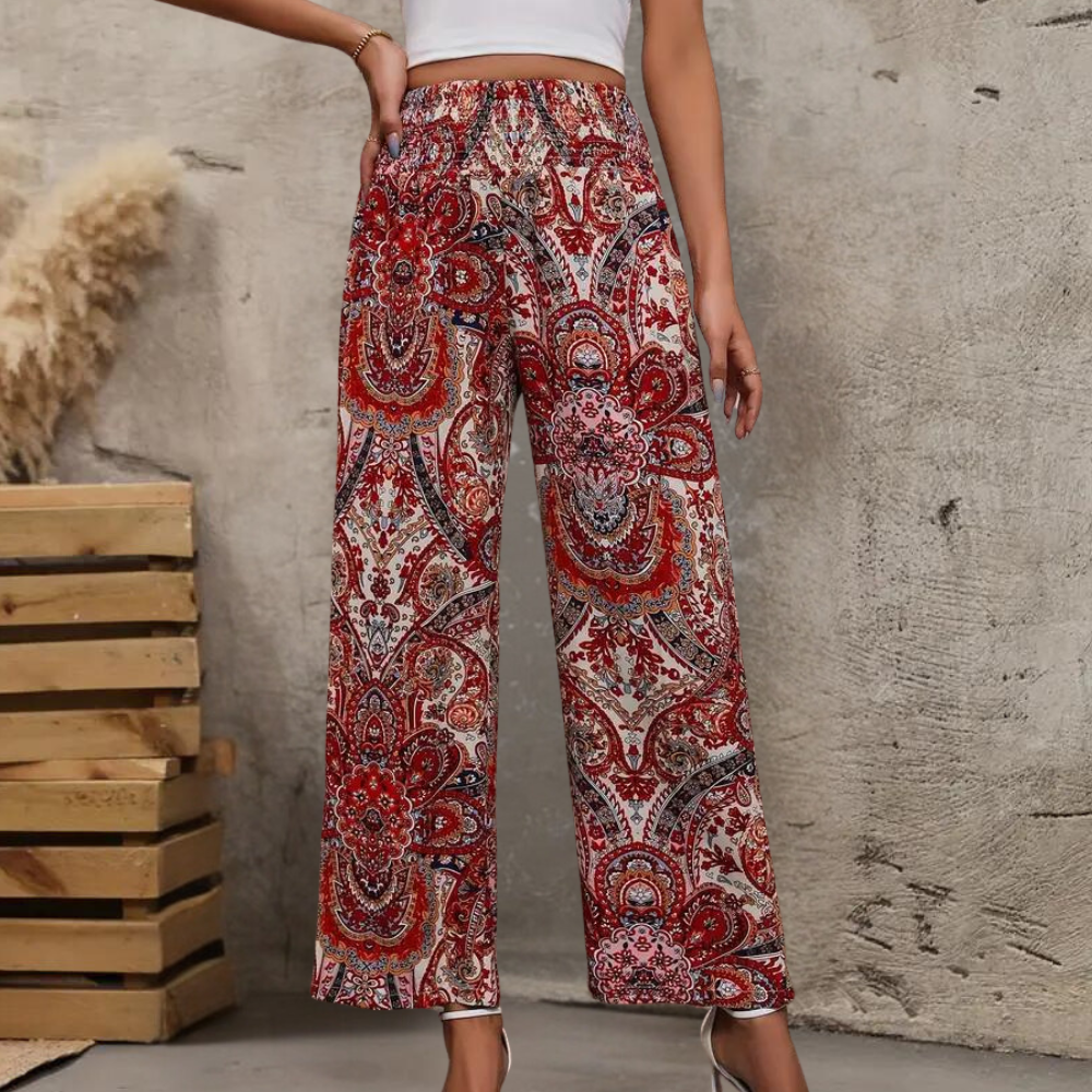 Women's wide-leg pants - Elastic waist fluid
