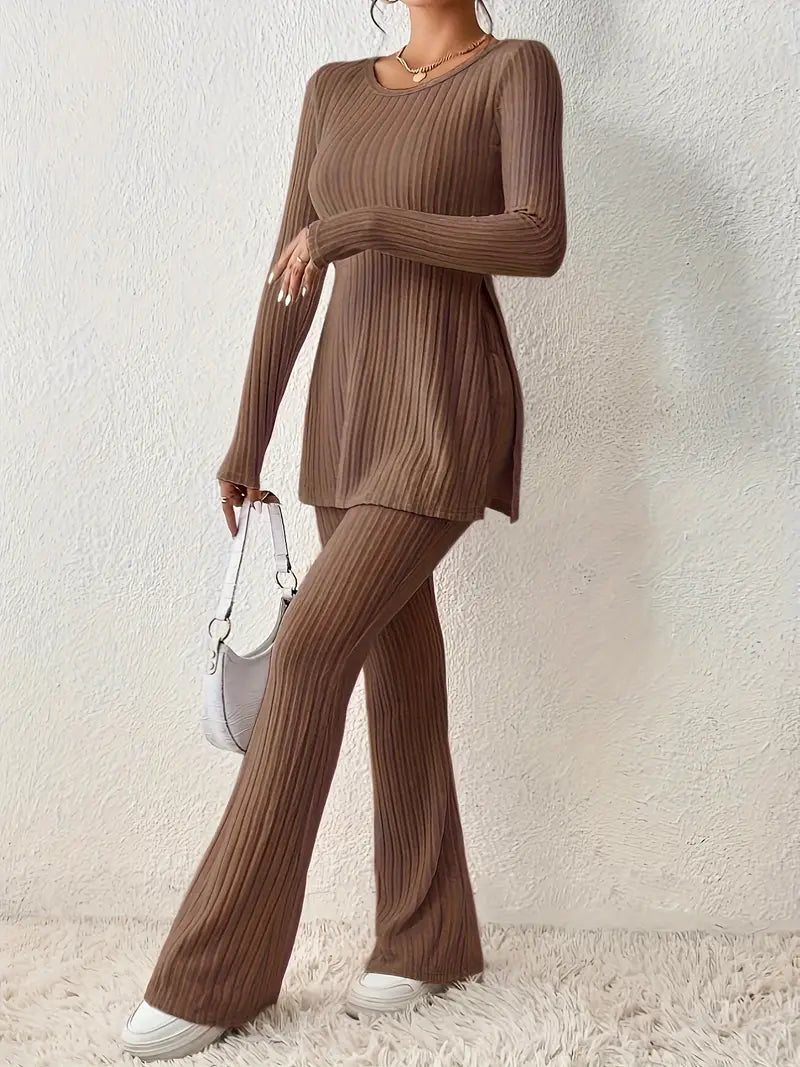 Women's Set - Long Sleeve Top and Flared Pants