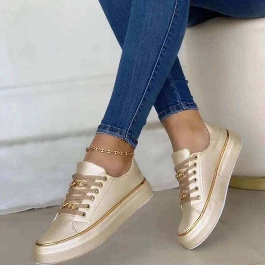 Sophie Elegant White Sneakers with Gold Detail