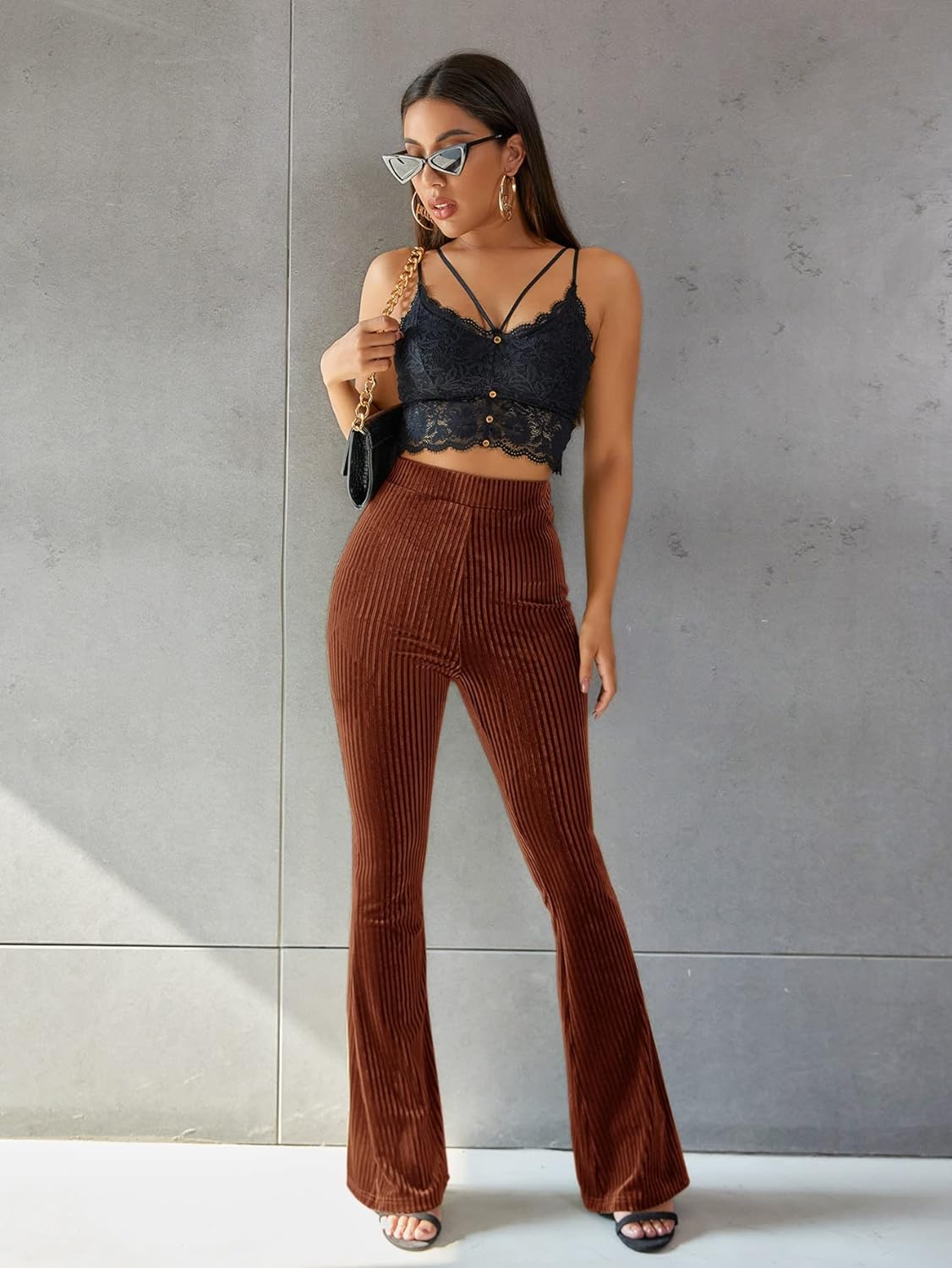 High-Waisted Flared Pants for Women - Corduroy