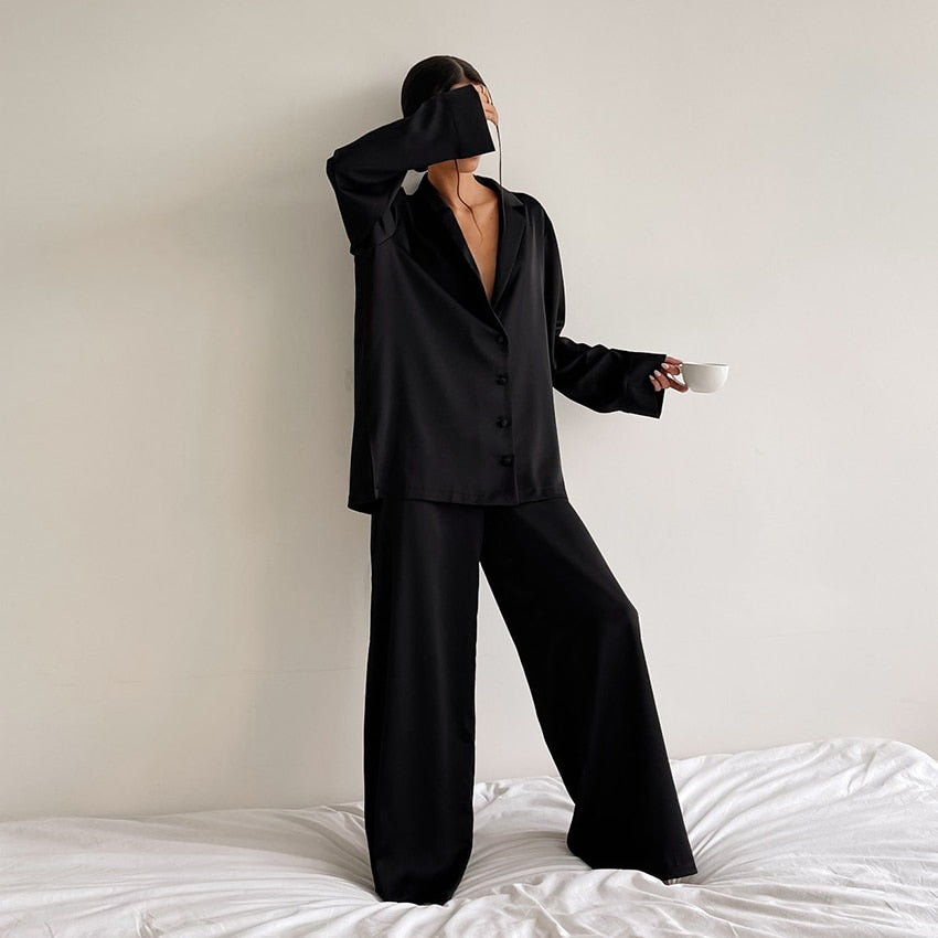Ensemble Pyjama Femme - Chemise Boutonnée & Pantalon Large