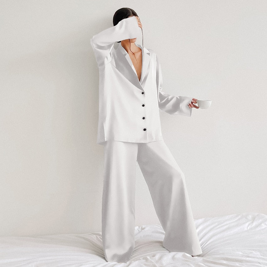 Ensemble Pyjama Femme - Chemise Boutonnée & Pantalon Large