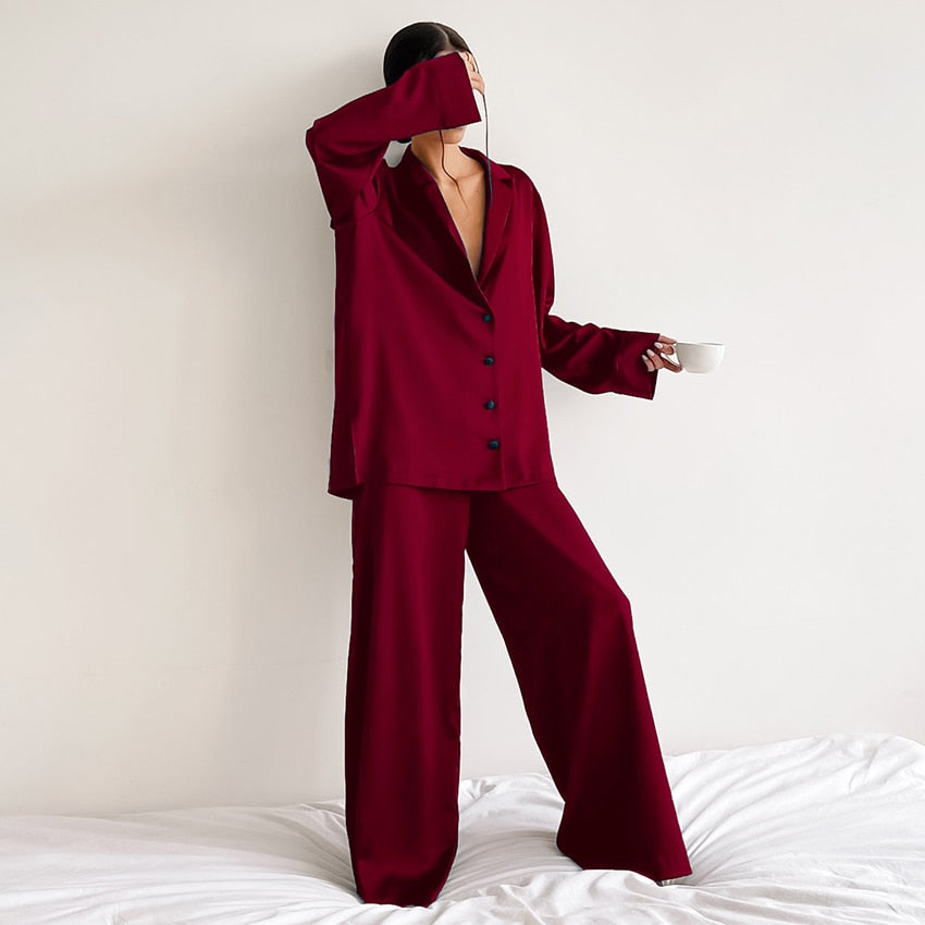 Ensemble Pyjama Femme - Chemise Boutonnée & Pantalon Large