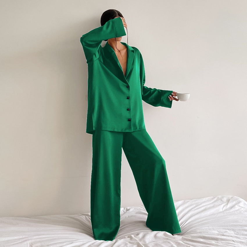 Ensemble Pyjama Femme - Chemise Boutonnée & Pantalon Large