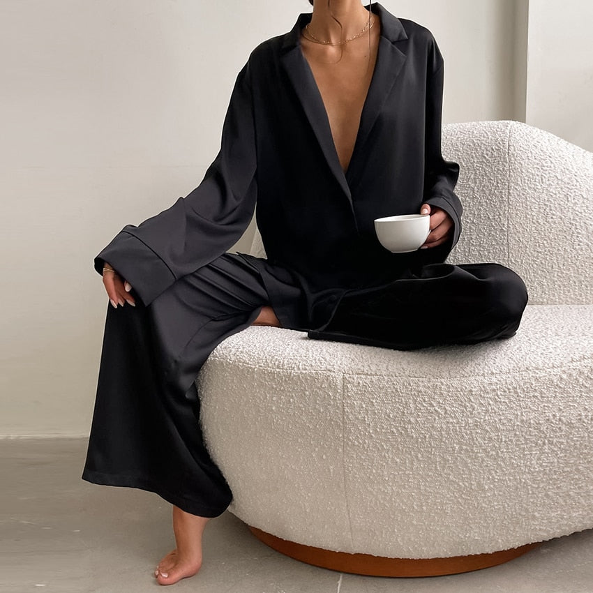 Ensemble Pyjama Femme - Chemise Boutonnée & Pantalon Large