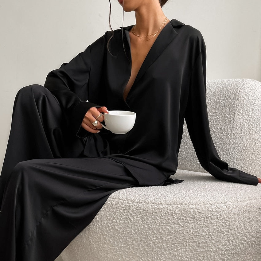 Ensemble Pyjama Femme - Chemise Boutonnée & Pantalon Large
