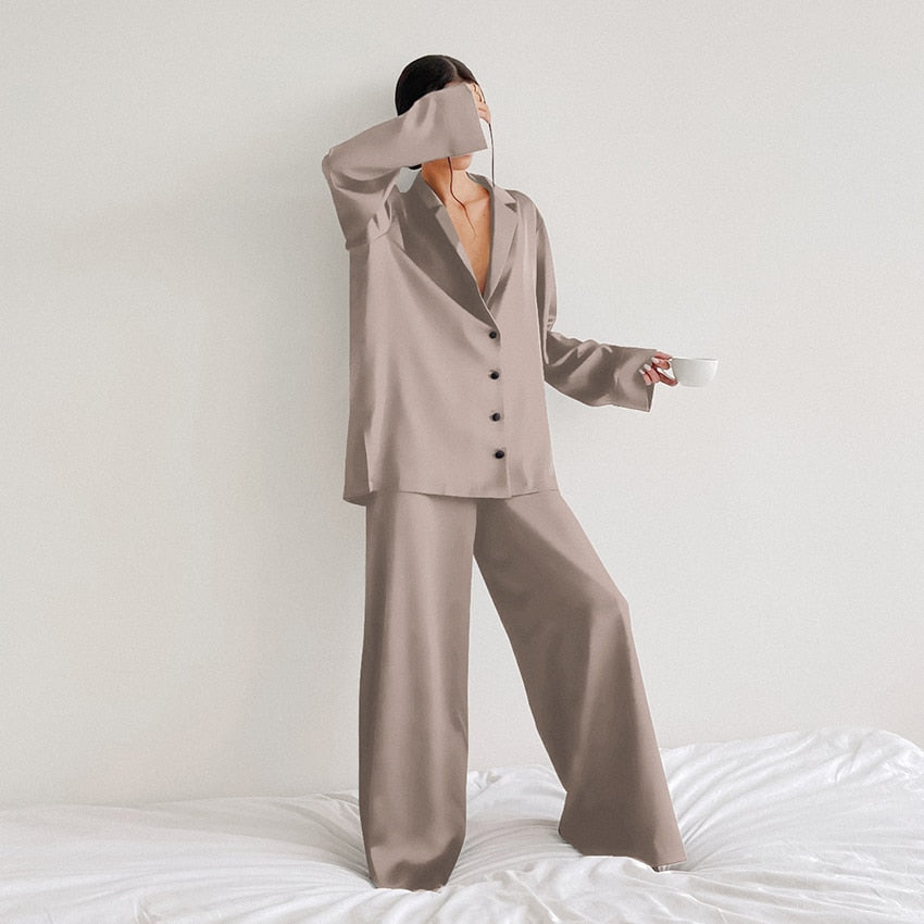 Ensemble Pyjama Femme - Chemise Boutonnée & Pantalon Large
