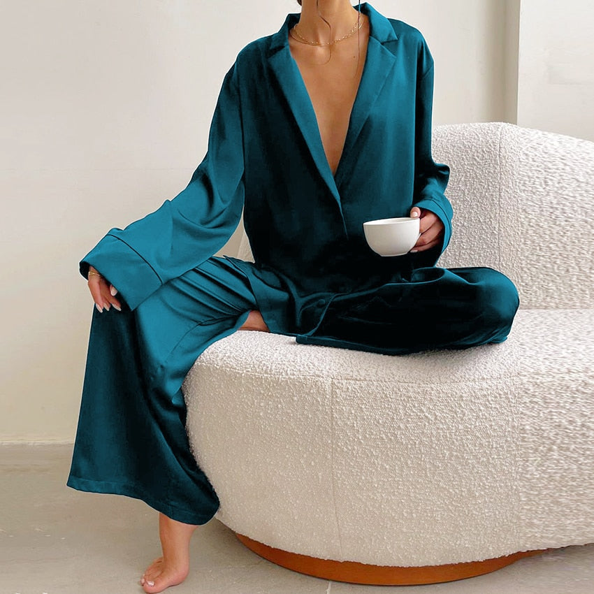 Ensemble Pyjama Femme - Chemise Boutonnée & Pantalon Large