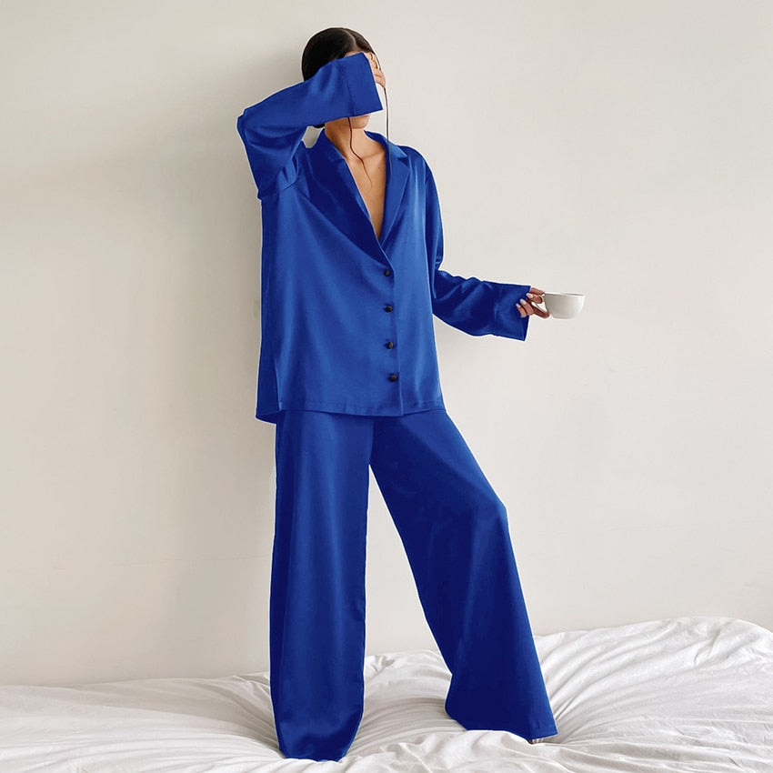 Ensemble Pyjama Femme - Chemise Boutonnée & Pantalon Large