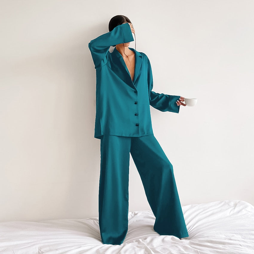Ensemble Pyjama Femme - Chemise Boutonnée & Pantalon Large