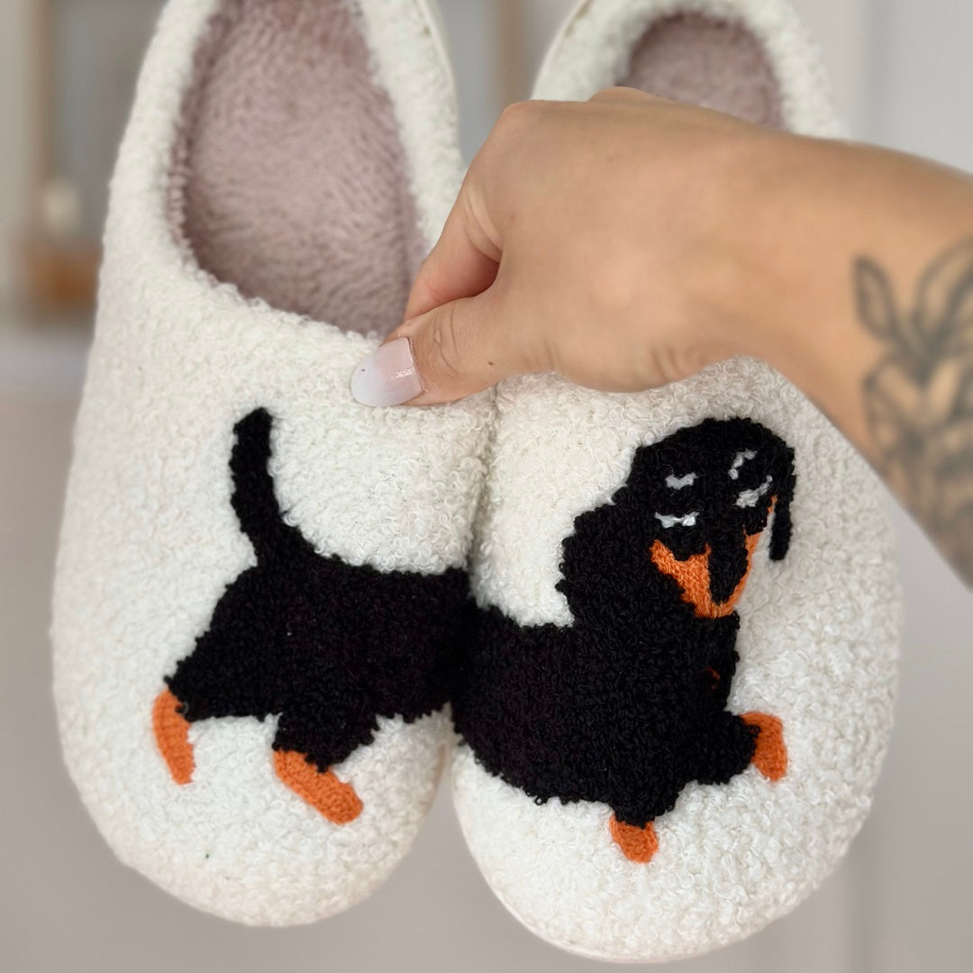 Léna Soft Indoor Cotton Printed Dachshund Mules