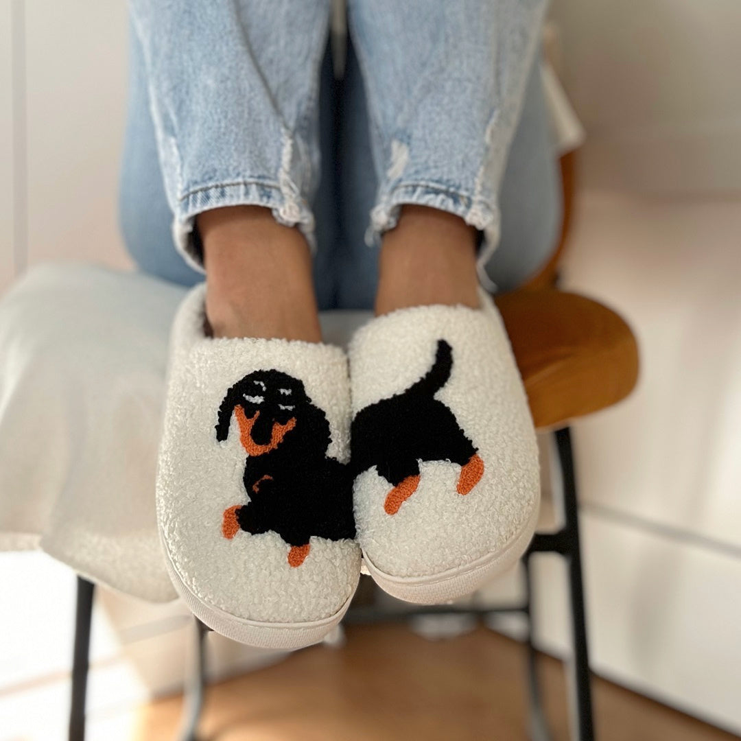 Léna Soft Indoor Cotton Printed Dachshund Mules