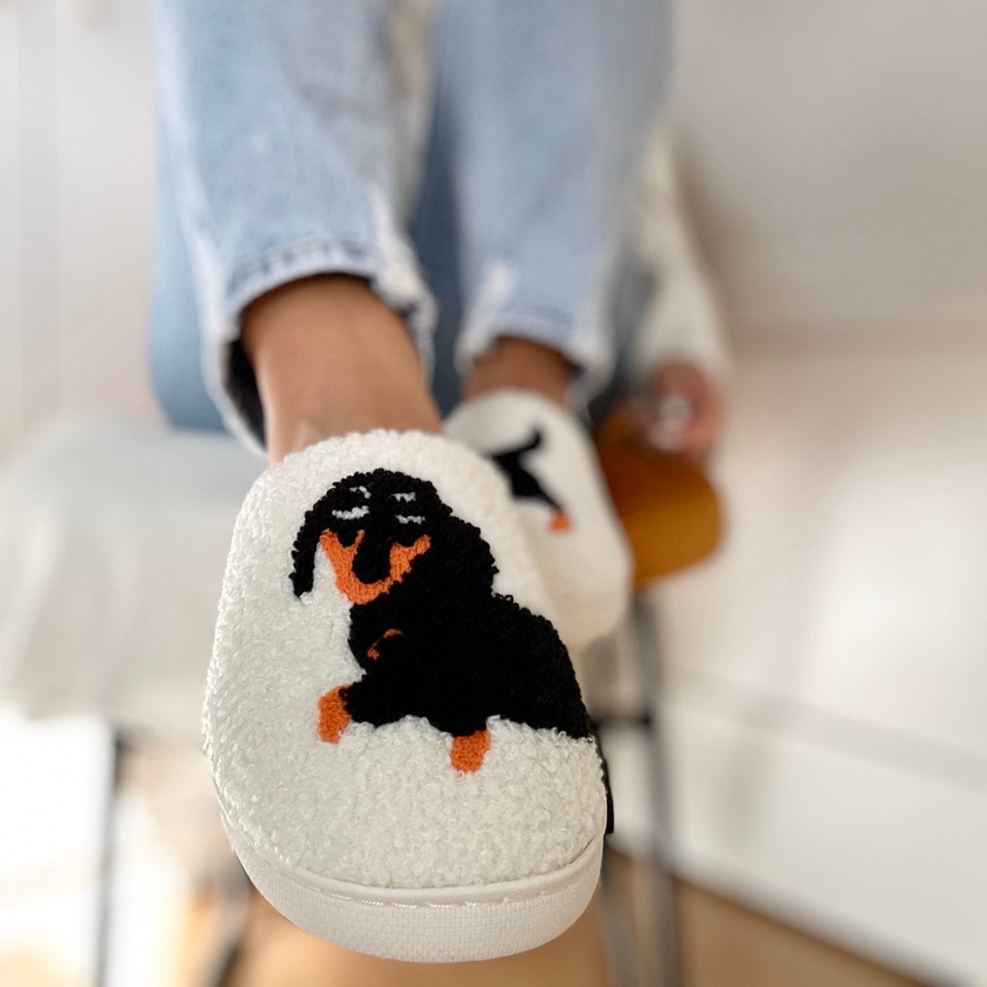 Léna Soft Indoor Cotton Printed Dachshund Mules