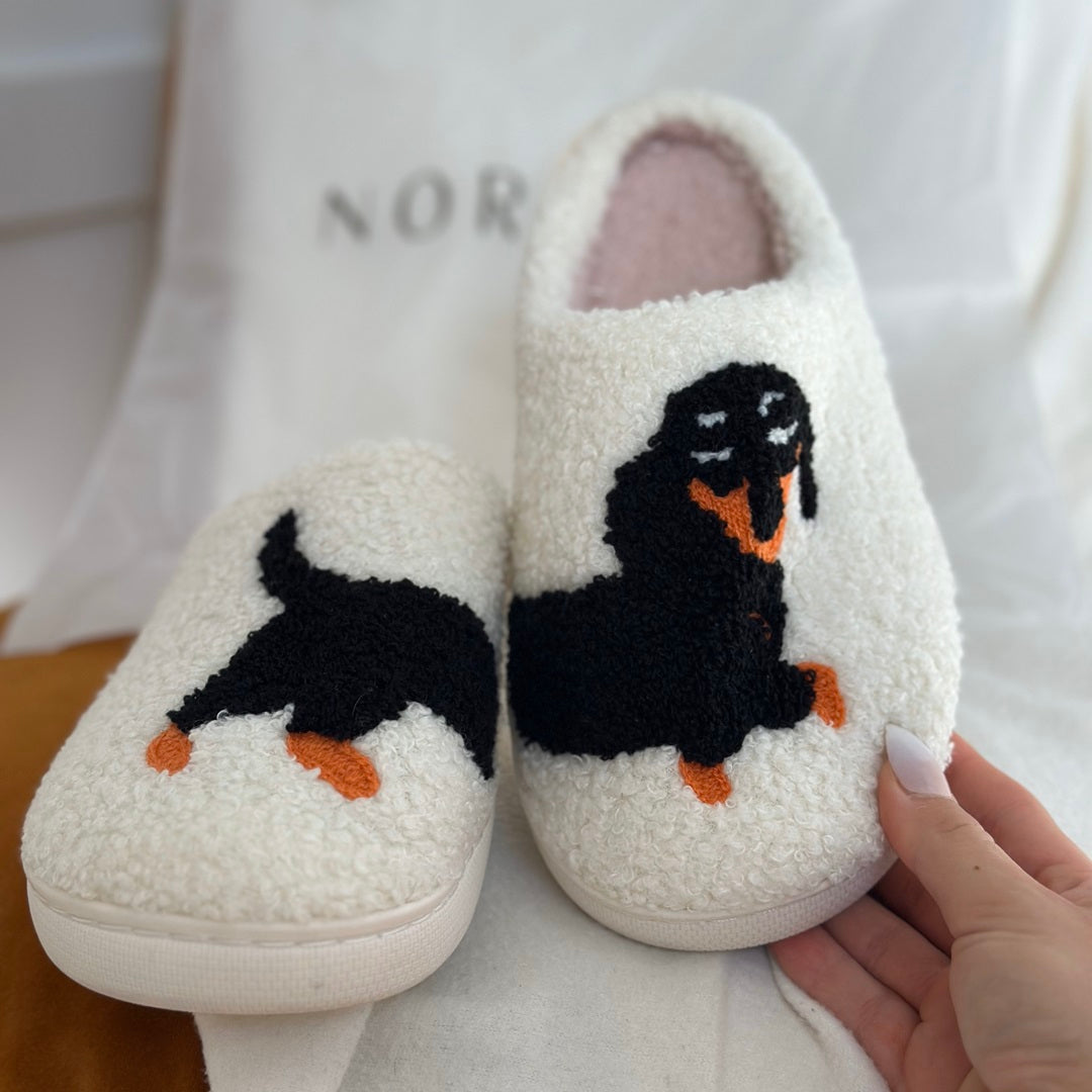 Léna Soft Indoor Cotton Printed Dachshund Mules